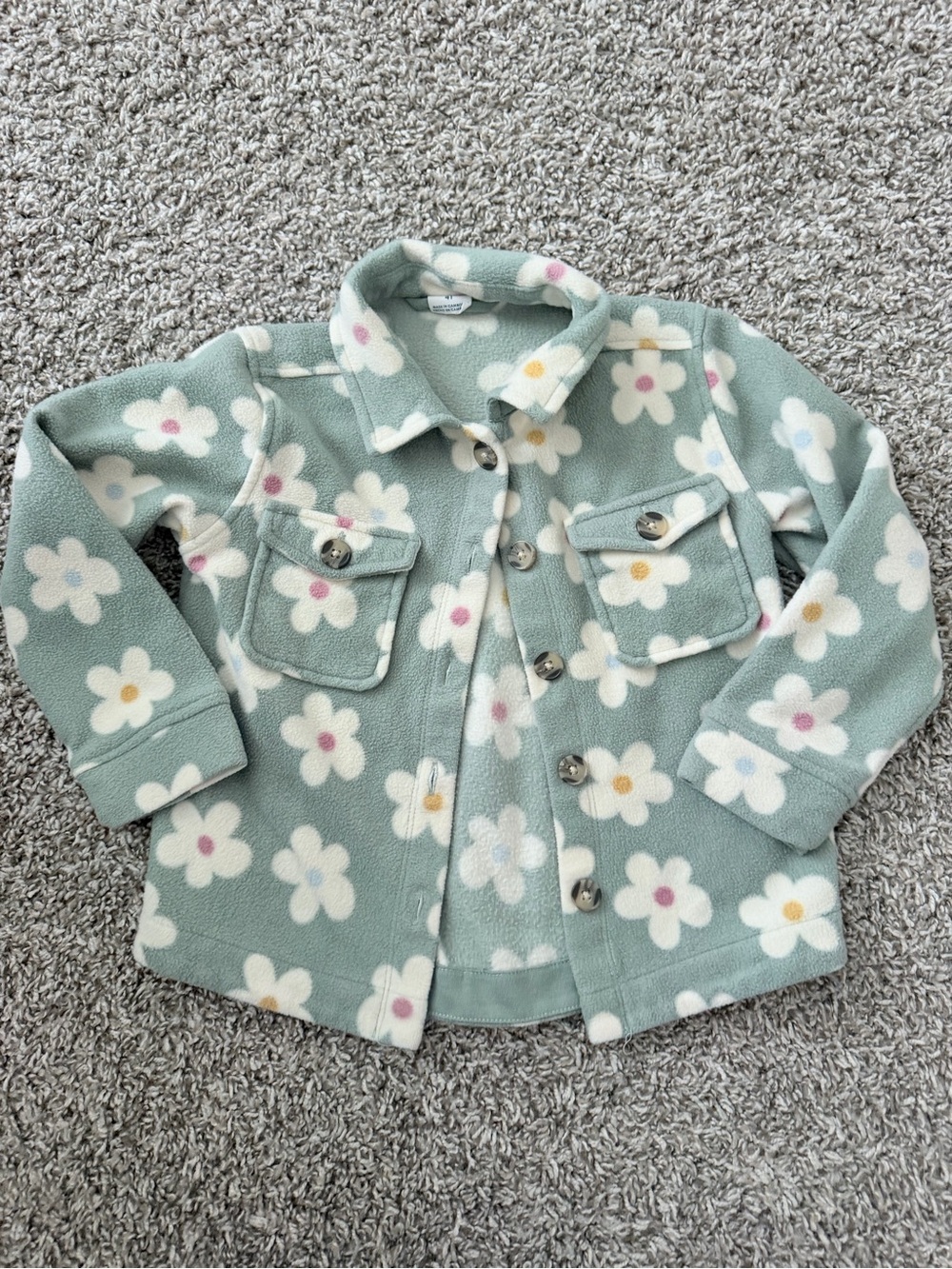Girls' Mint Green Floral Fleece Jacket